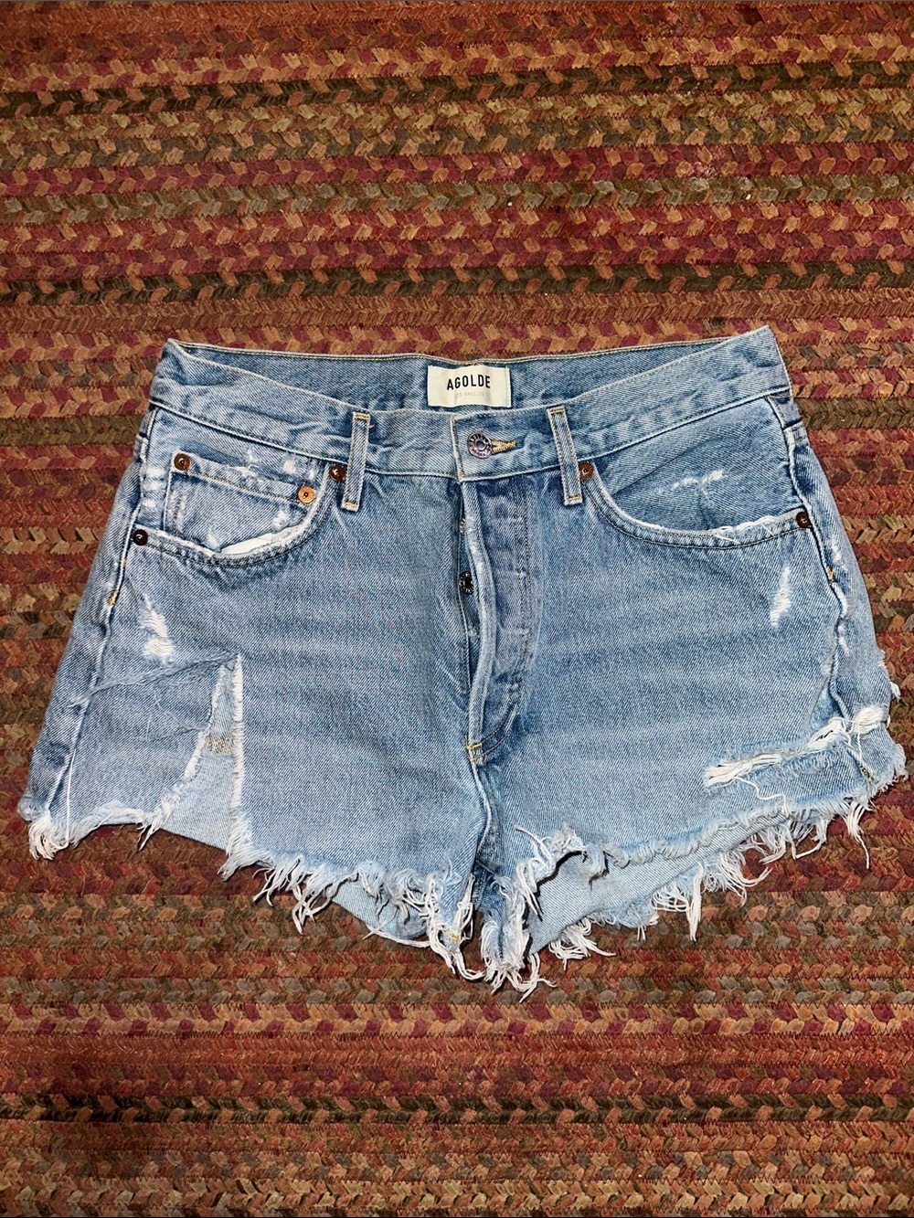 Agolde Light Blue Distressed cut off Jeans Shorts